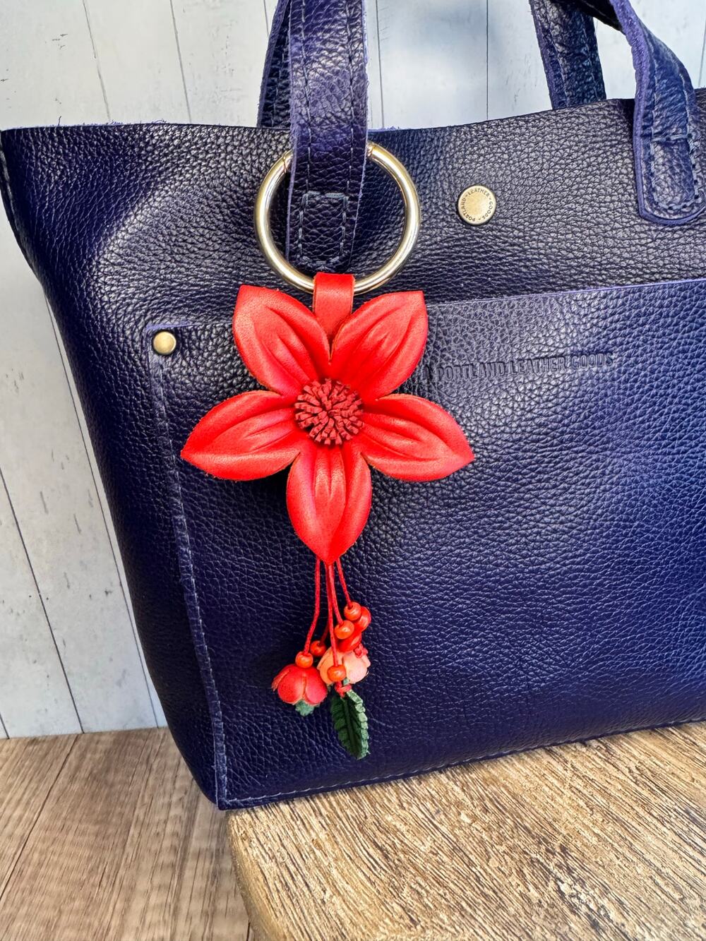 Genuine Leather Flower Purse Charm Leather Flower Bag Charm Red Bag Charm